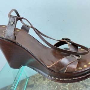 Joey O Italy Brown Leather Strappy Wedge Heels 8